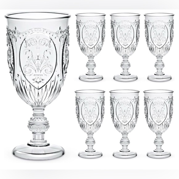 Other - 4 Pcs Plastic Goblets 7.5oz Vintage Goblet Plastic Wine Glasses Colored (Clear)